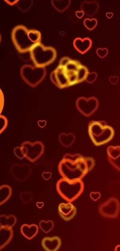 Vibrant red heart pattern wallpaper with glowing orange hues.