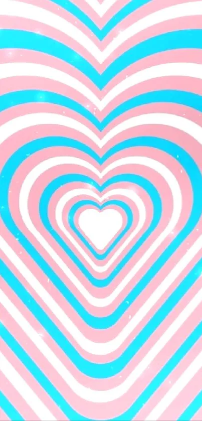 Pink and blue striped heart pattern wallpaper.