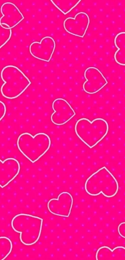 Vibrant pink wallpaper with heart patterns.