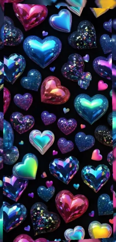 Colorful glossy heart pattern wallpaper