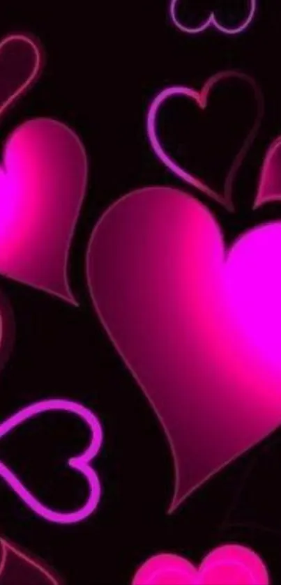 Bright pink hearts pattern on a dark background.