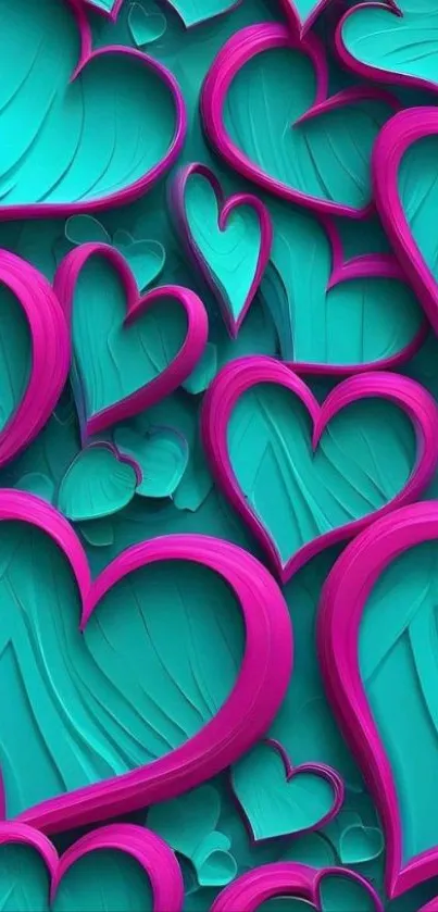 Colorful 3D heart pattern in teal and pink.