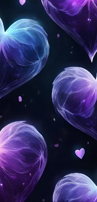 Vibrant wallpaper with glowing purple hearts.