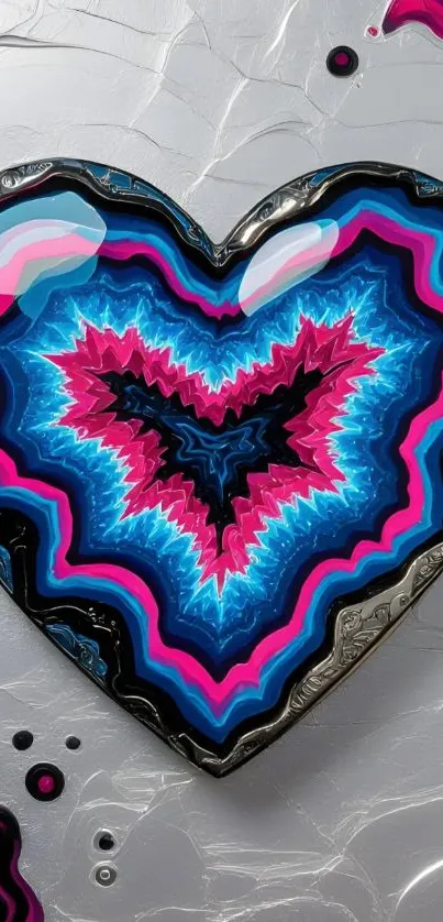 Vibrant geometric heart pattern with bright colors.