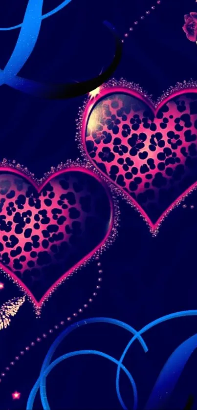 Vibrant heart pattern mobile wallpaper with leopard and floral design.