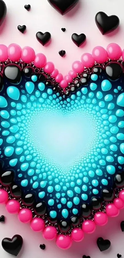 Vibrant blue and pink heart pattern wallpaper.