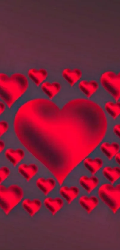 Vibrant red hearts pattern wallpaper for mobile screen.