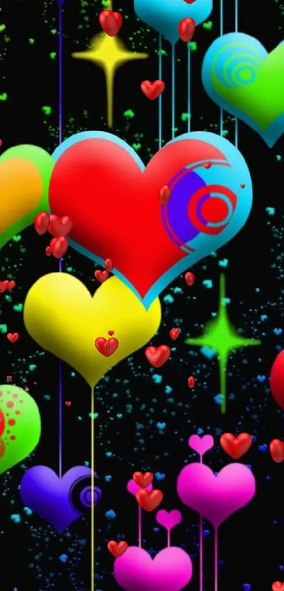 Vibrant neon heart pattern wallpaper with colorful accents.