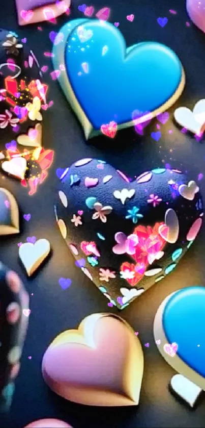 Colorful hearts and floral pattern wallpaper for mobile.