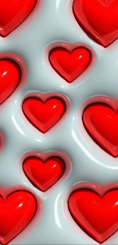 Red heart pattern glossy mobile wallpaper.