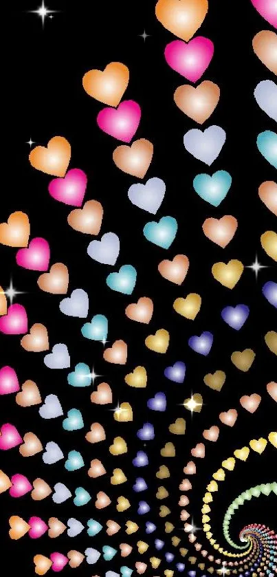 Colorful heart pattern on black background.