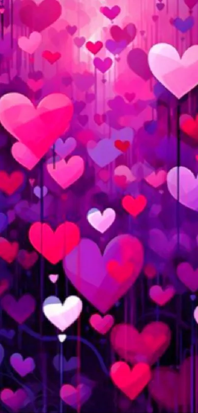 Vibrant heart pattern with purple and pink hues on a mobile wallpaper.