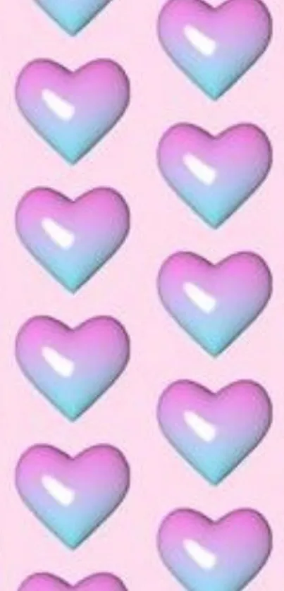 Vibrant gradient heart pattern on a pink background wallpaper.