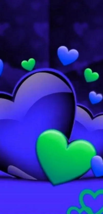 Colorful blue and green heart wallpaper design.