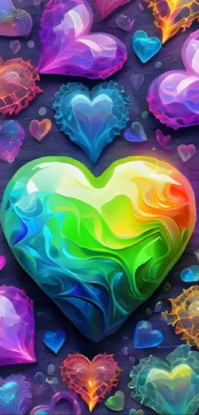 Vibrant heart pattern wallpaper with colorful, artistic design.