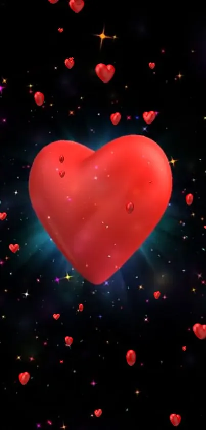 Vibrant red heart on starry background wallpaper.