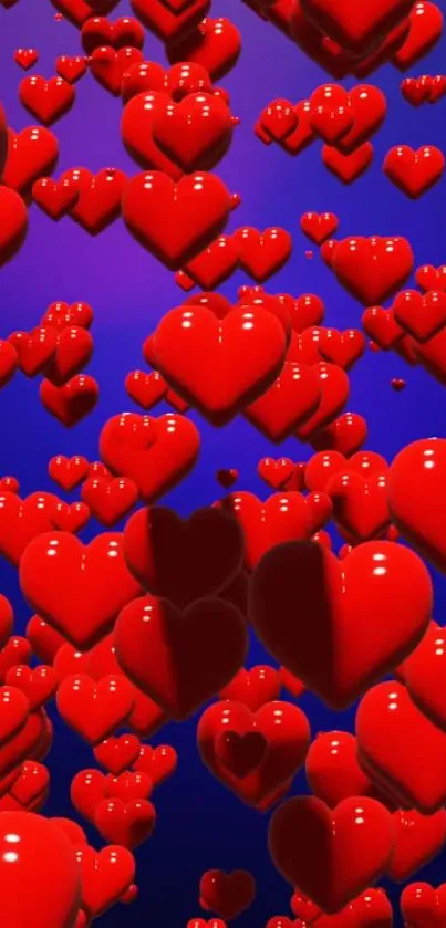 Red hearts floating on a purple background wallpaper.