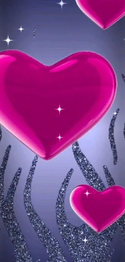 Magenta hearts on a dark gradient background wallpaper.