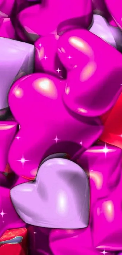 Vibrant pink and purple heart-themed wallpaper.