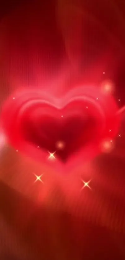 Vibrant red heart with glowing effects on a mobile wallpaper.