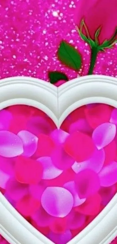 Beautiful pink heart wallpaper with rose petals.