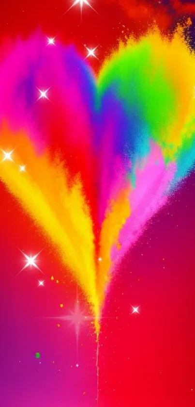 Vibrant heart shape with colorful powder burst on a mobile wallpaper.