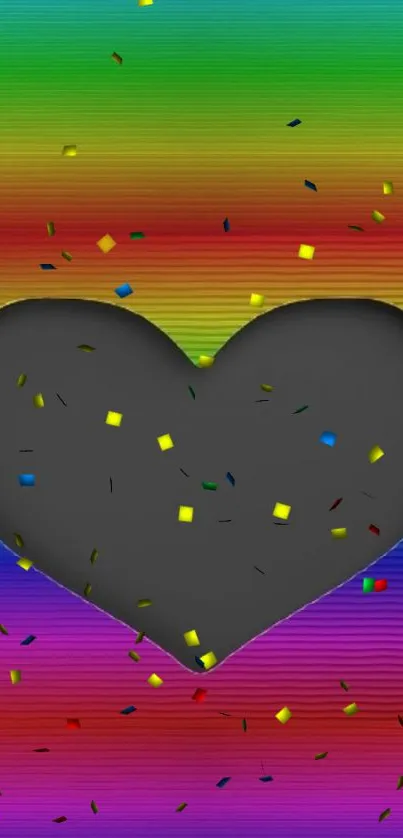 Vibrant heart on a rainbow background wallpaper.