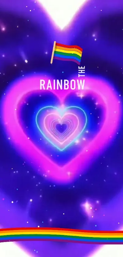 Vibrant heart with rainbow colors on a purple background.