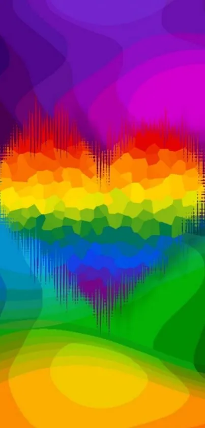 Vibrant rainbow heart on colorful abstract background.