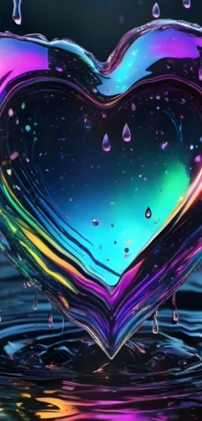Vibrant heart-shaped raindrop with rainbow colors.