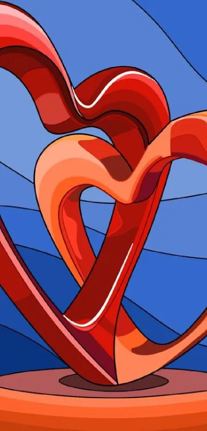 Colorful heart sculpture with blue abstract background.