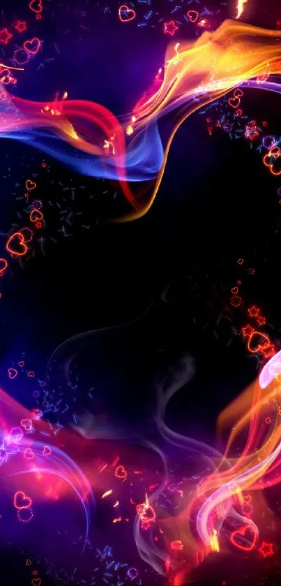 Vibrant heart shape in flaming blue and orange hues against a black background.