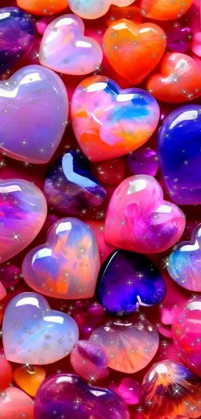 Vibrant heart-shaped gemstones in colorful design.