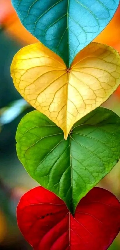 Colorful heart-shaped leaves form an artistic pattern.