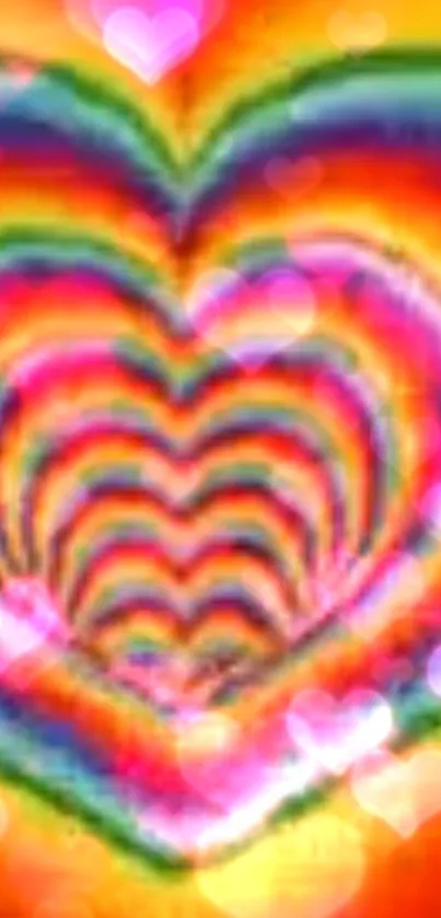 Vibrant heart-shaped rainbow wallpaper with neon colors.