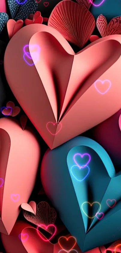 Vibrant 3D heart design with neon colors