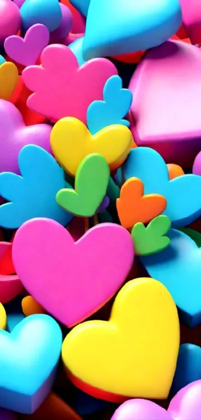 Colorful heart shapes mobile wallpaper.