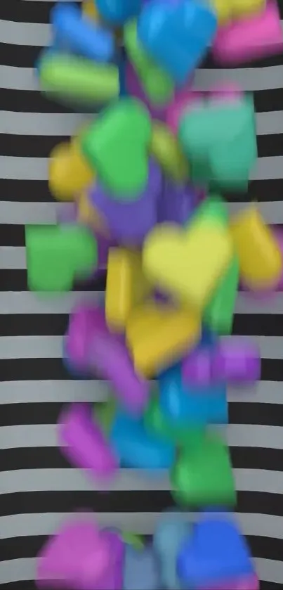 3D colorful hearts on striped background wallpaper