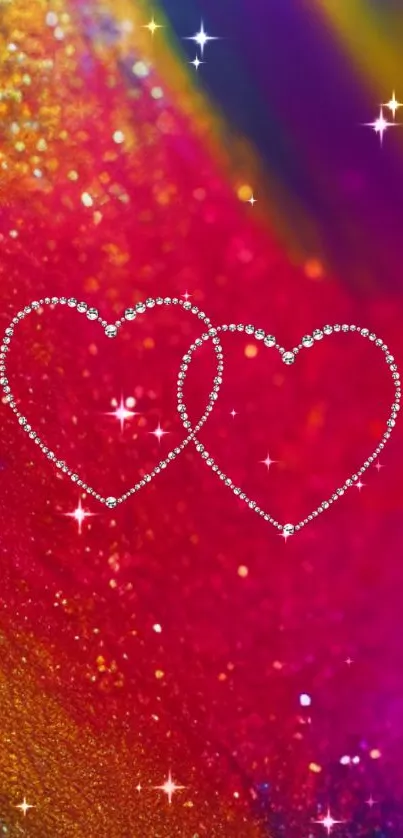 Colorful wallpaper with diamond hearts and sparkling effects.