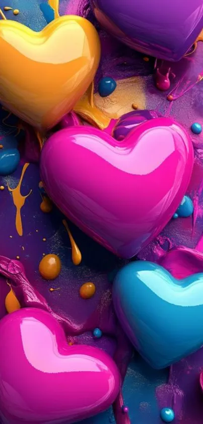 Colorful heart-shaped designs on vibrant background.
