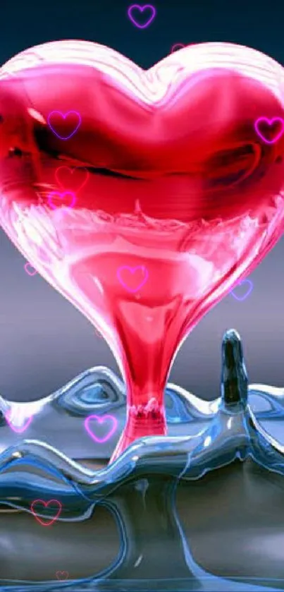 Vibrant red heart with blue water splash wallpaper for mobile.