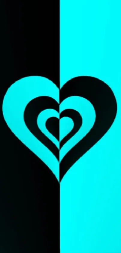 Vibrant neon heart-themed phone wallpaper with cyan glow.