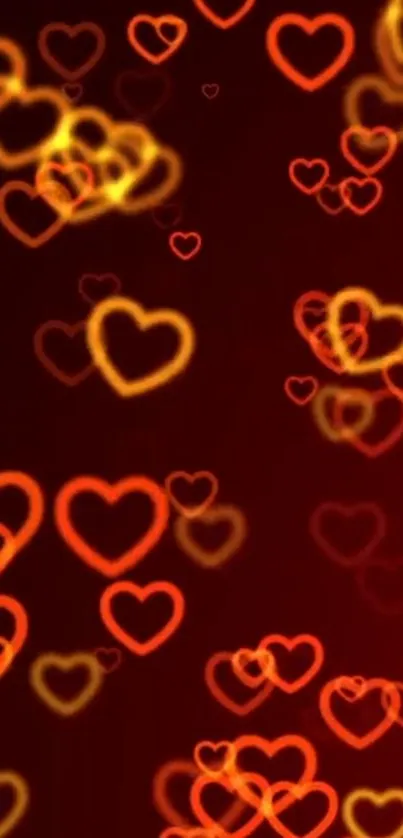 Glowing red and yellow hearts on a black background.