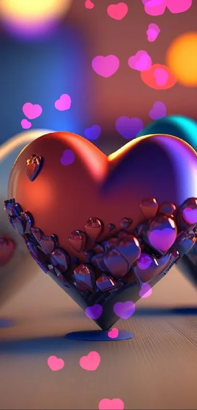 3D colorful hearts on a vibrant background