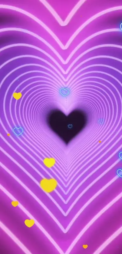 Vibrant heart tunnel design with purple and yellow hues.