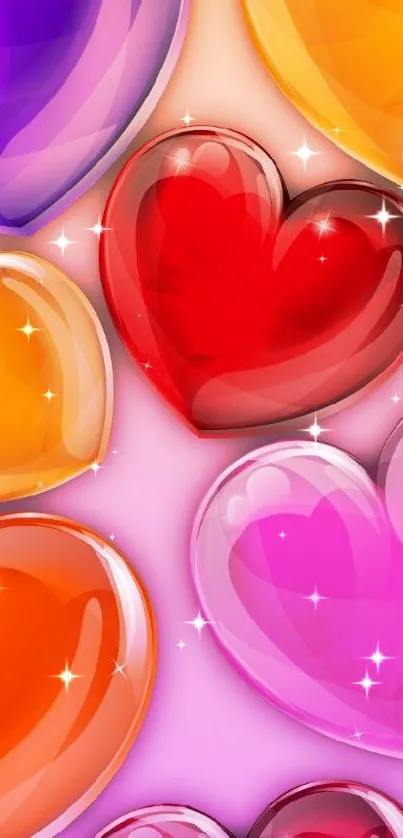 Vibrant colorful hearts mobile wallpaper.