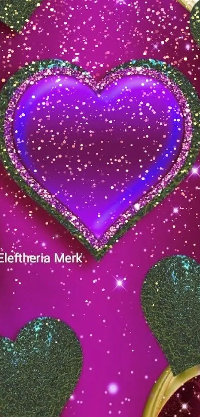 Vibrant purple heart wallpaper with glitter.