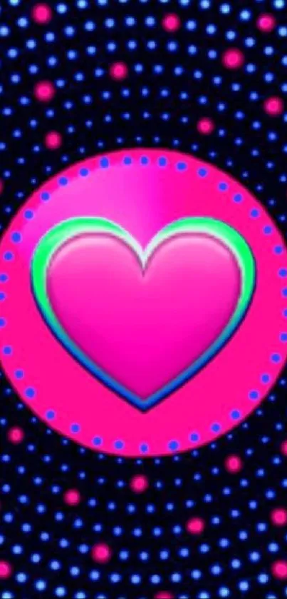 Colorful heart pattern mobile wallpaper with vibrant pink and blues.