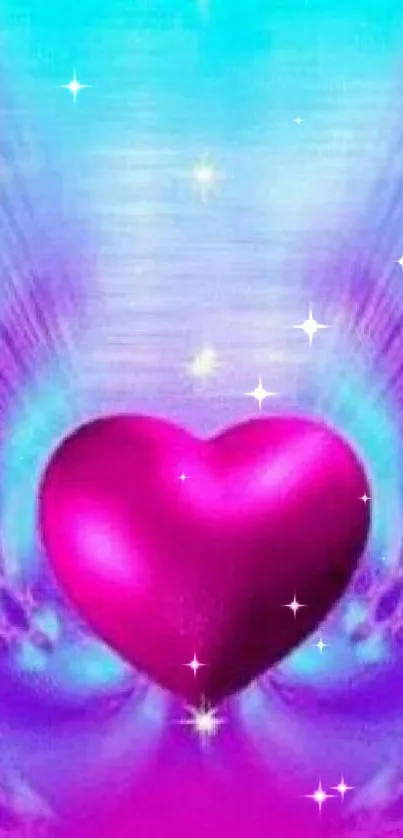 Vibrant pink heart with colorful aura mobile wallpaper.