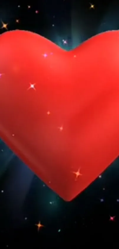 Glowing red heart with starry background wallpaper.